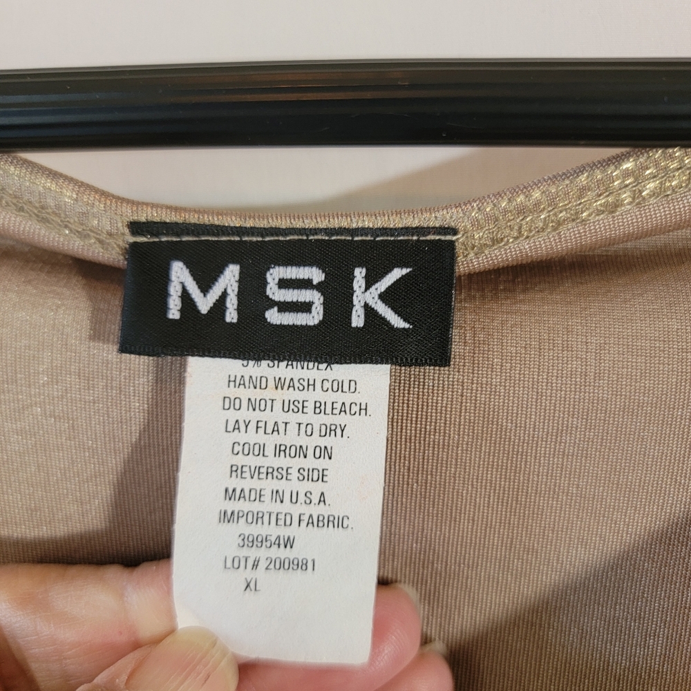 VTG MSK Gold Metallic Draped Long Sleeve Top Sz XL Minimalist Casual Glam Party - Picture 7 of 9